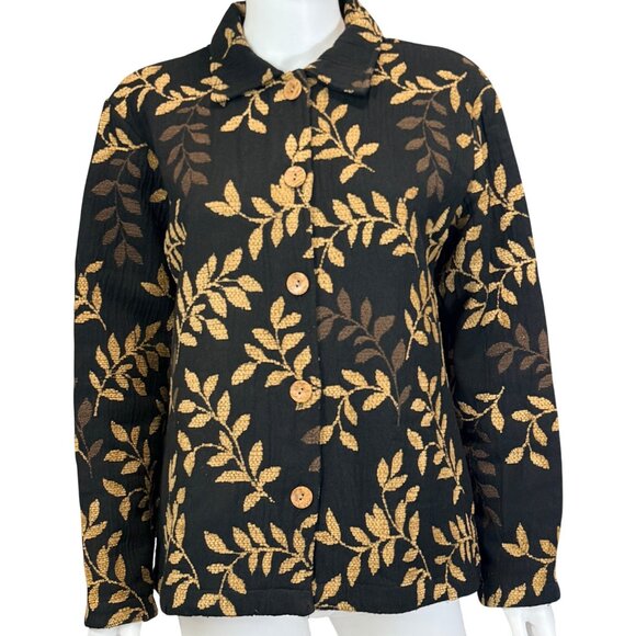Coldwater Creek Jacket Women S Black Tapestry Button Front Leaf Pattern Made USA - Picture 1 of 6